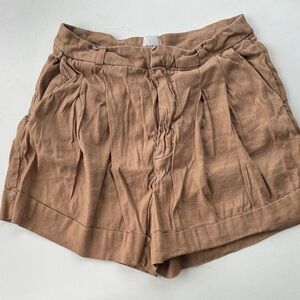 Maeve High-Waist Pleated Tan Shorts